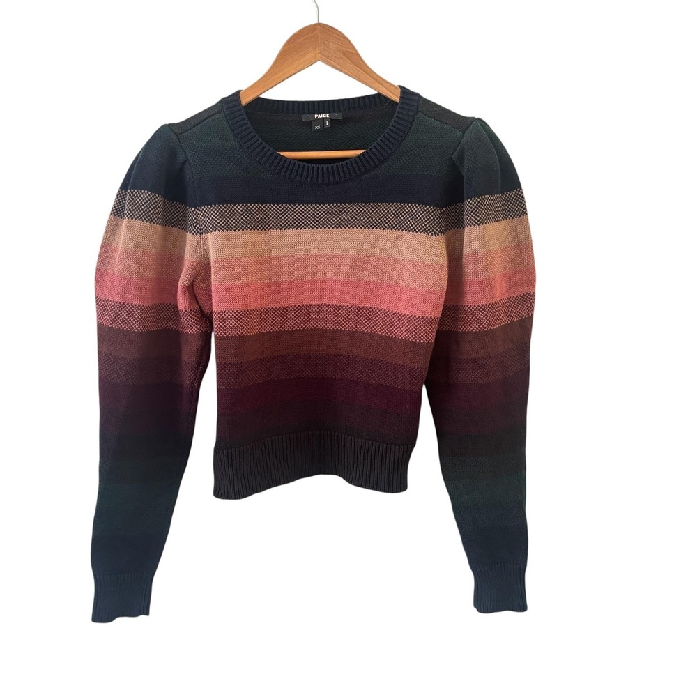 Paige‎ Callisto Crew Neck Sweater Womens XS Cropped Bonet Stripe Ombre Forest